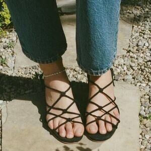 Doen Reve Block Heeled Sandal Black Suede Womens 37 NIB